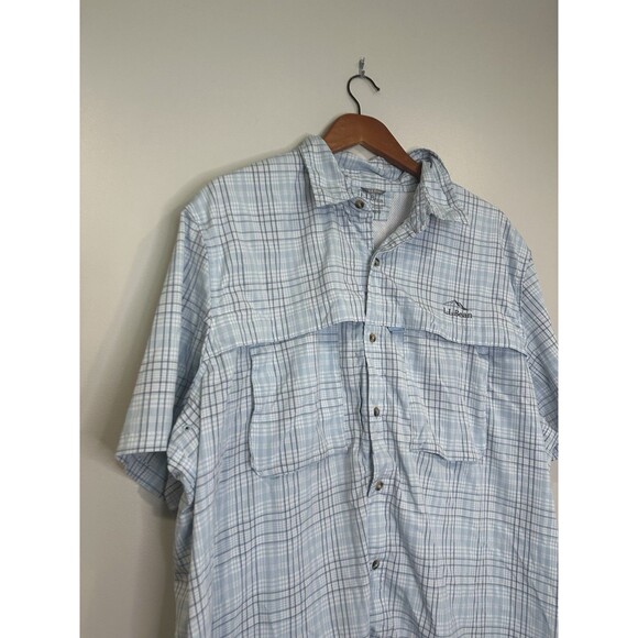 LL Bean Shirt Mens 2 XL XXL Blue Plaid Tropicwear UPF 50 Sun Protection Outdoors - Picture 2 of 9